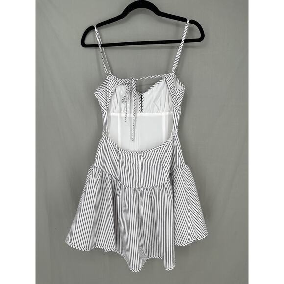 Victoria Sophia Dress Medium White Mini Striped Milkmaid Open Back Sleeveless - Picture 3 of 8